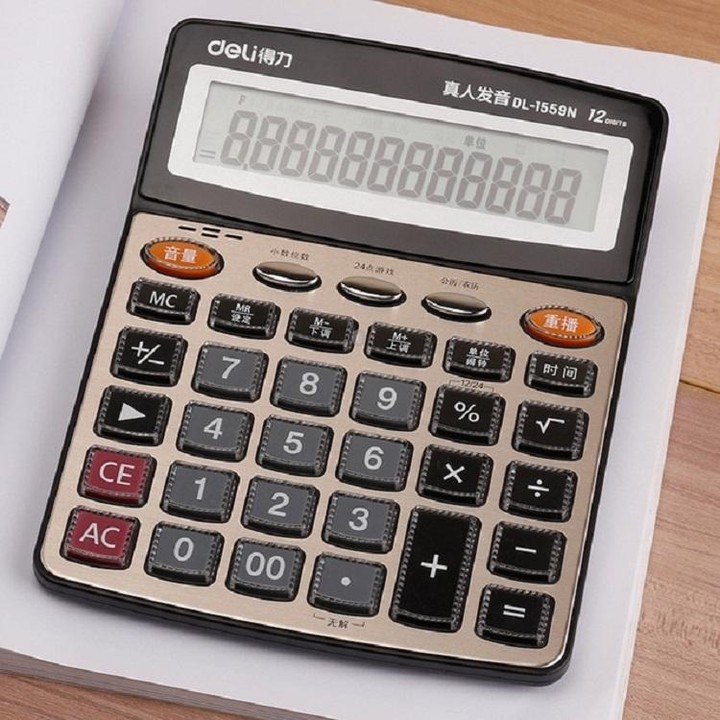 Deli 1559N Live Voice Calculator Multifunctional Office Finance 12-bit Calculator