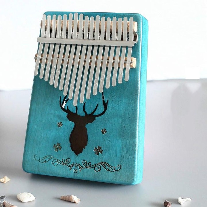17-tone Kalimba Portable Thumb Piano, Style:Mahogany-Blue (Classic Deer)