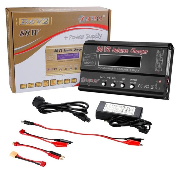 HTRC B6 V2 Balance Charger Intelligent Model Airplane Lithium Battery Charger, EU Plug