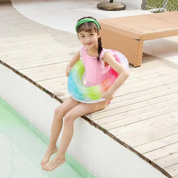 Gradient Color Rainbow Flowers Children Thickened PVC Swimming Ring, Size:60cm