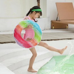 Gradient Color Rainbow Flowers Children Thickened PVC Swimming Ring, Size:80cm