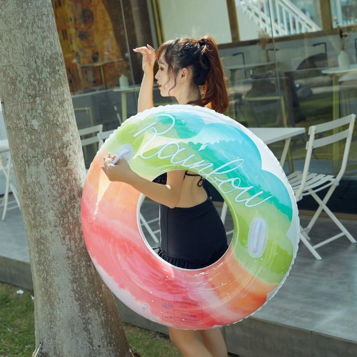 Gradient Color Rainbow Flowers Children Thickened PVC Swimming Ring, Size:90cm