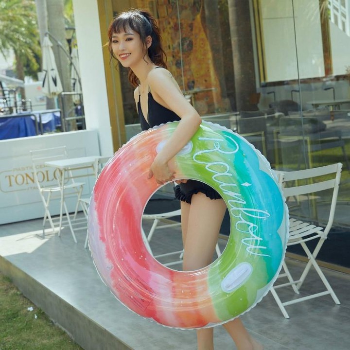 Gradient Color Rainbow Flowers Children Thickened PVC Swimming Ring, Size:90cm