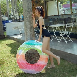 Gradient Color Rainbow Flowers Children Thickened PVC Swimming Ring, Size:90cm