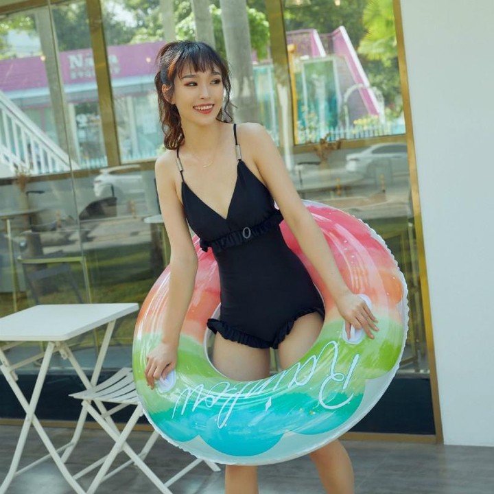 Gradient Color Rainbow Flowers Children Thickened PVC Swimming Ring, Size:90cm