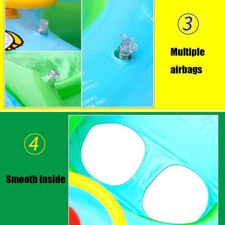 Sunshade and Sunscreen Baby Swimming Ring Car Boat Shape Inflatable Swimming Ring with Horn(Light Blue + Green)