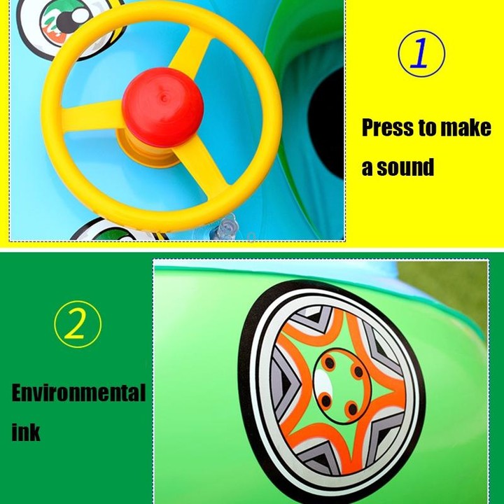 Sunshade and Sunscreen Baby Swimming Ring Car Boat Shape Inflatable Swimming Ring with Horn(Purple+Yellow)