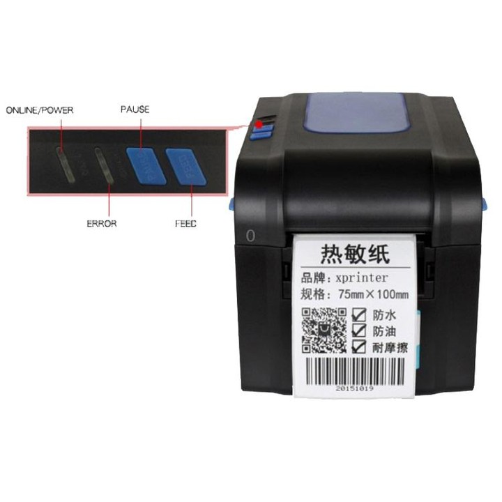 Xprinter XP-370B Barcode Printer Self-adhesive QR Code Printer Label Clothing Tag Thermal Ticket Machine(UK Plug)