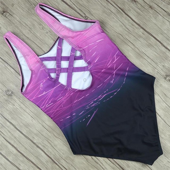 Female Sexy Swimsuit Vintage Swimwear High Neck Bandage Criss Cross Back Swimwear, Size:M(Purple)