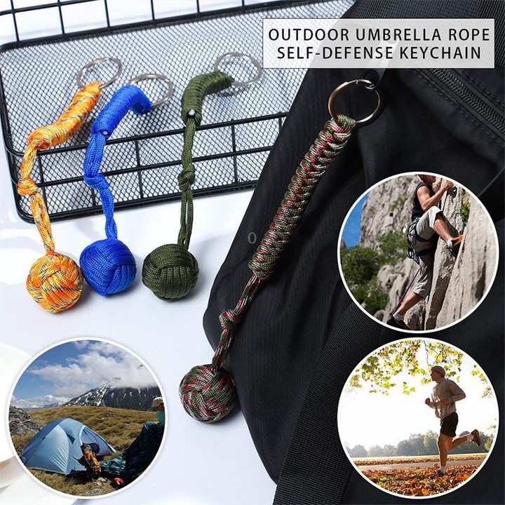 Outdoor Security Protection Black Monkey Fist Steel Ball Bearing Self Defense Lanyard Survival Key Chain(ACU camouflage)