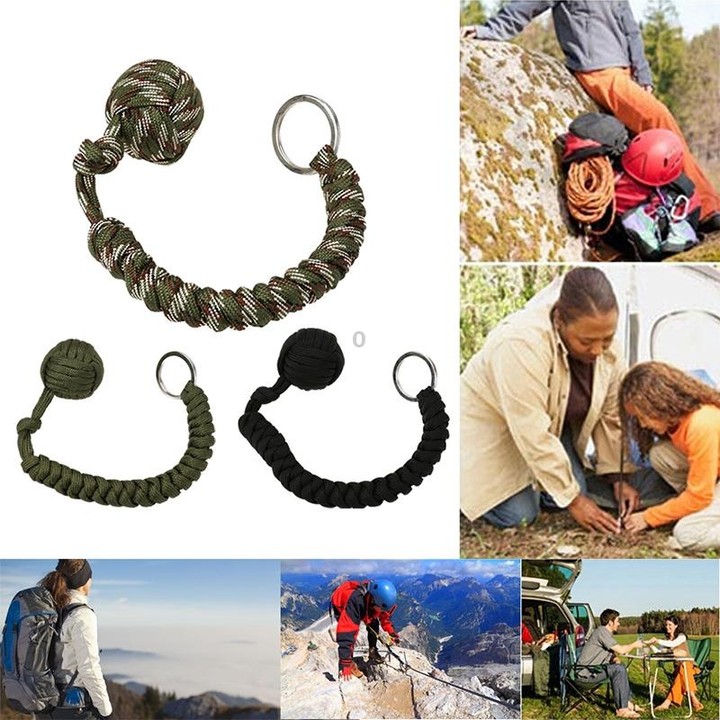 Outdoor Security Protection Black Monkey Fist Steel Ball Bearing Self Defense Lanyard Survival Key Chain(Black)
