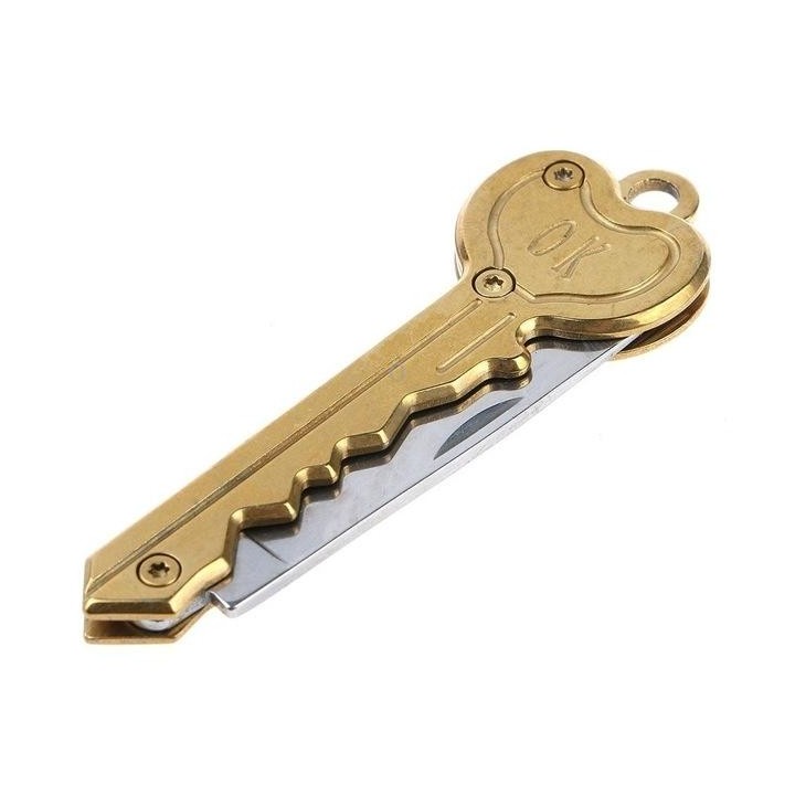 Mini Key Knife Camp Outdoor Keyring Ring Keychain Fold Self Defense Security Multi Tool(Gold)