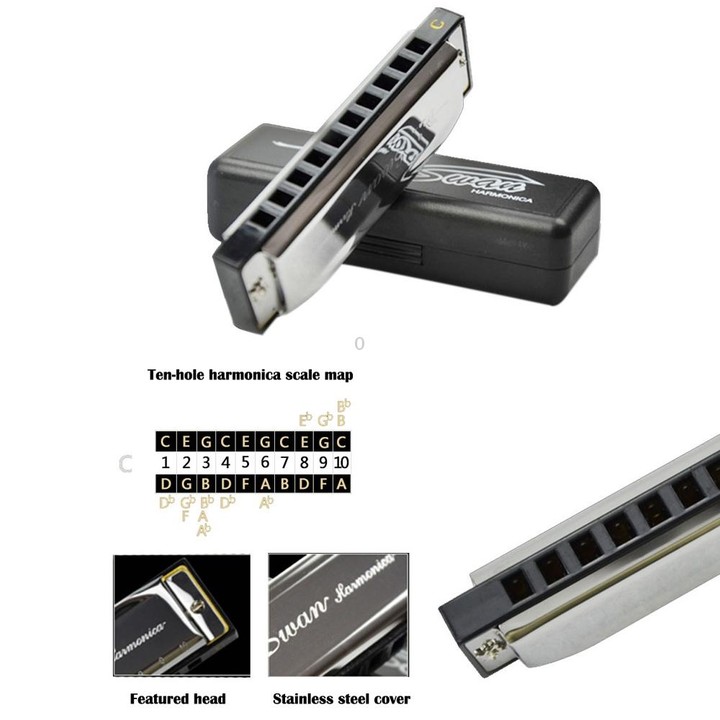 Swan 10 Holes Full-scale Bruce Harmonica Beginner Children Adult Students Playing Musical Instruments