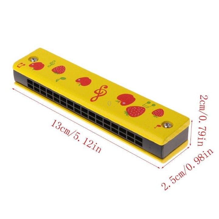 Wooden 16-holes Double-row Harmonica for Beginners, Color:Blue giraffe