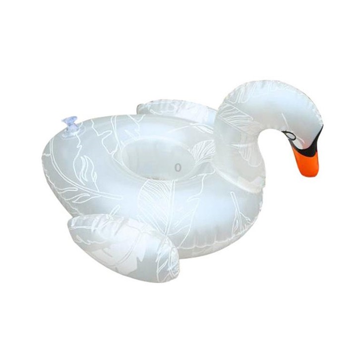 Patterned White Swan Shape Thickened Environmentally Friendly PVC Inflatable Coasters Floating Water Drink Cup Holder, Size:30 x