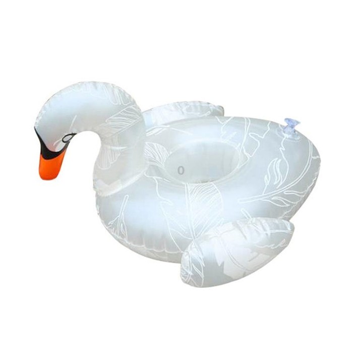Patterned White Swan Shape Thickened Environmentally Friendly PVC Inflatable Coasters Floating Water Drink Cup Holder, Size:30 x