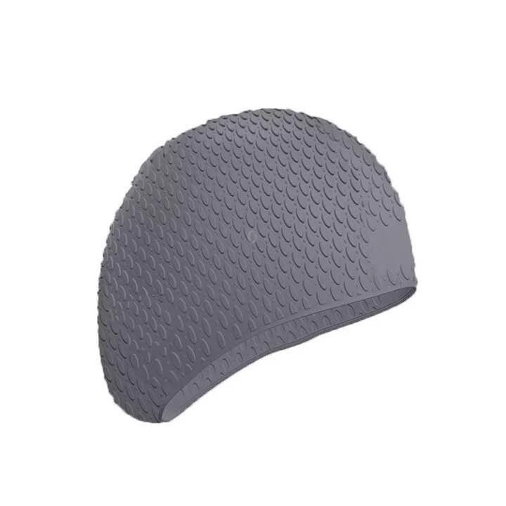 Silicone Waterproof Swimming Caps Protect Ears Long Hair Sports Swimming Cap for Adults(Gray)