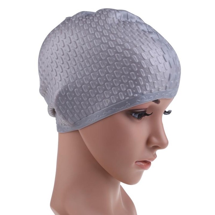 Silicone Waterproof Swimming Caps Protect Ears Long Hair Sports Swimming Cap for Adults(Gray)