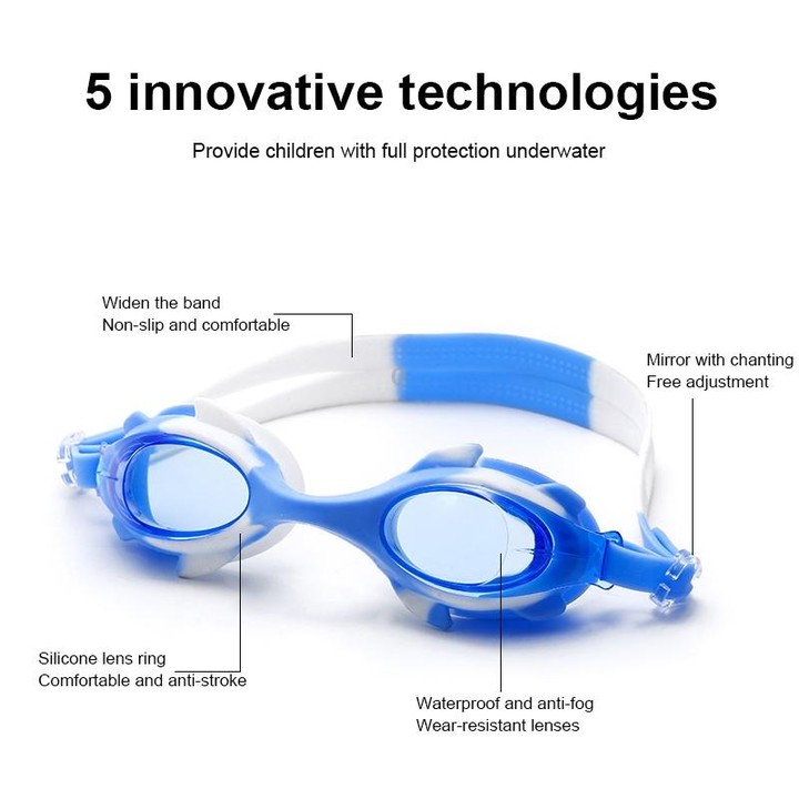 4 in 1 Cartoon Little Crab Waterproof and Anti-fog Silicone Swimming Goggles + Printed Pattern Swimming Cap + Nose Clip Earplugs