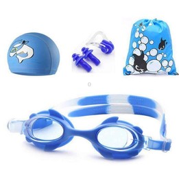 4 in 1 Cartoon Little Crab Waterproof and Anti-fog Silicone Swimming Goggles + Printed Pattern Swimming Cap + Nose Clip Earplugs