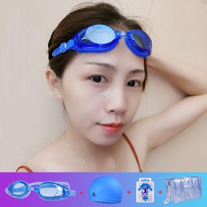 JIEHU JH8102 4 in1 Women HD Transparent Anti-fog Waterproof Swimming Glasses Swimming Cap Set(Blue)
