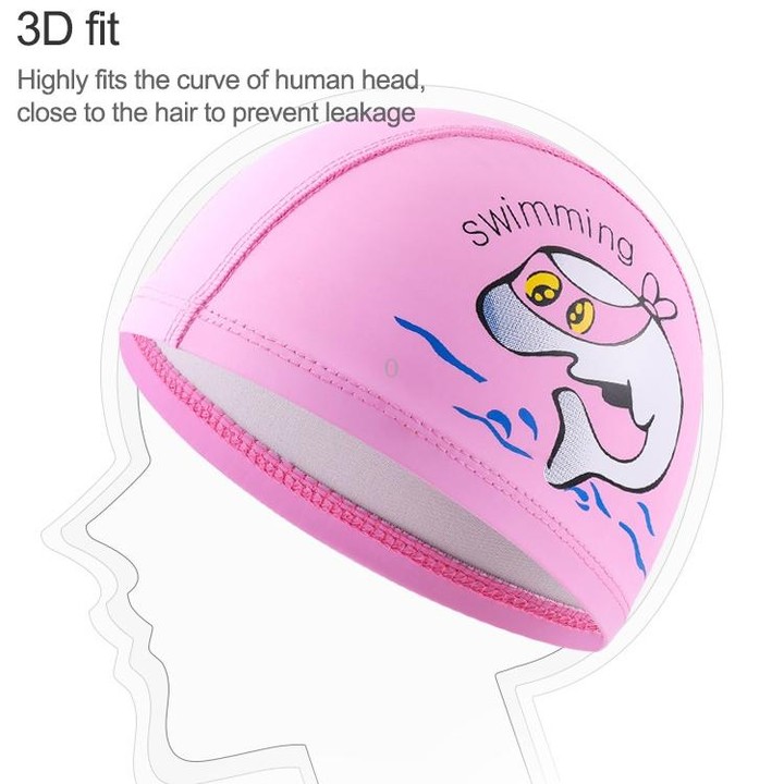 Children Swimming Cap PU Printed Cute Dolphin Pattern Elastic Swimming Cap(Pink)