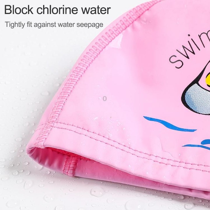 Children Swimming Cap PU Printed Cute Dolphin Pattern Elastic Swimming Cap(Sky Blue)
