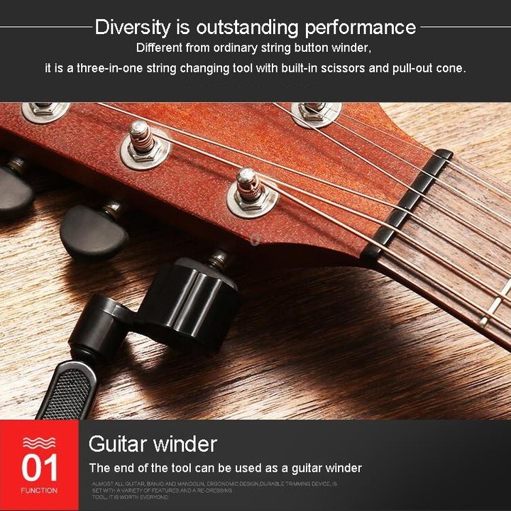 Guitar String Changing Tool Set String Trimmer Winding String Winding Three-in-one Clamp Guitar Accessories(Black Wihout Paper J