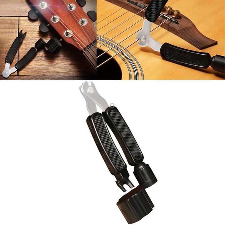 Guitar String Changing Tool Set String Trimmer Winding String Winding Three-in-one Clamp Guitar Accessories(Black Wihout Paper J