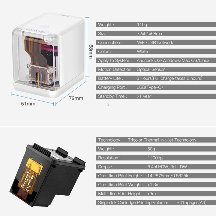 Mbrush Handheld Printer Custom Content Portable Full Color Inkjet Printer with Ink Cartridges