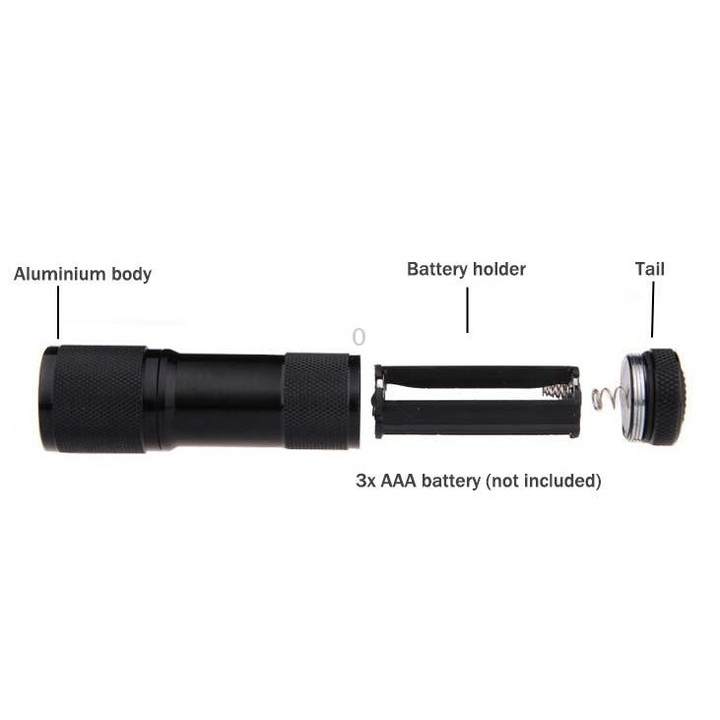 5 PCS 9 LEDs 395NM Mini UV Flashlight Fluorescent Agent Detection Pen Security Light