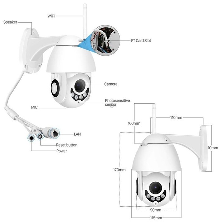 OU-A1IN PTZ Control 355 Degree Rotation Infrared WiFi Smart Dome Camera, Two-Way Voice Intercom Monitor(EU Plug)