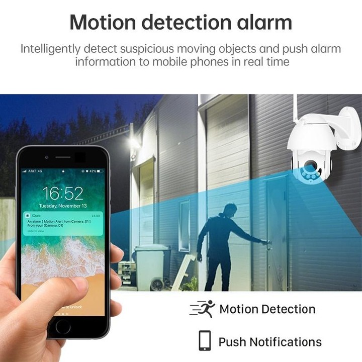 OU-A1IN PTZ Control 355 Degree Rotation Infrared WiFi Smart Dome Camera, Two-Way Voice Intercom Monitor(AU Plug)