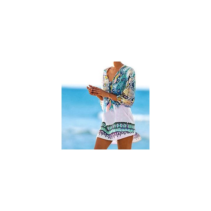 Chiffon Snake Texture Print Swimsuit Cover-up, Size:M(Blue)