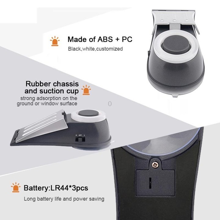MSA-803 Window Vibration Alarm Door Stopper Flashing Light Burglar Alarm(White)