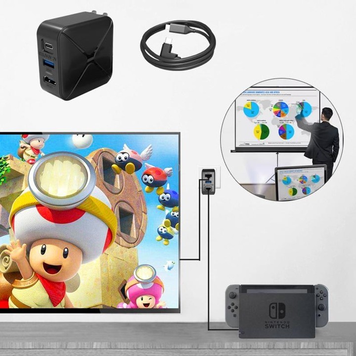 Multi-Function Projection And Charging AC Adapter Base Support Android/PC/Lite For Switch, Specifications:Black+EU Plug