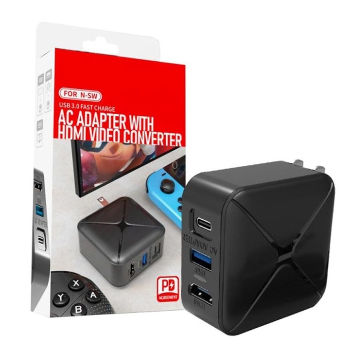Multi-Function Projection And Charging AC Adapter Base Support Android/PC/Lite For Switch, Specifications:Black+EU Plug