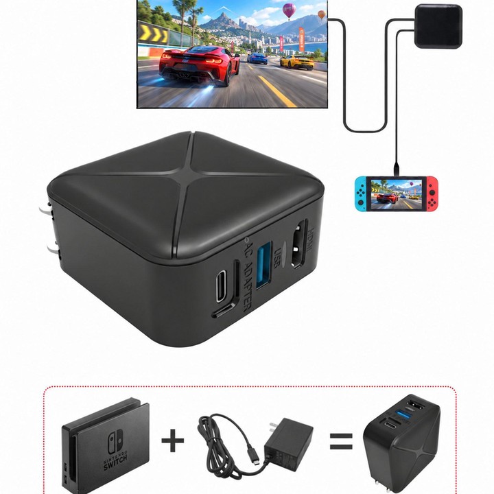 Multi-Function Projection And Charging AC Adapter Base Support Android/PC/Lite For Switch, Specifications:Black+UK Plug