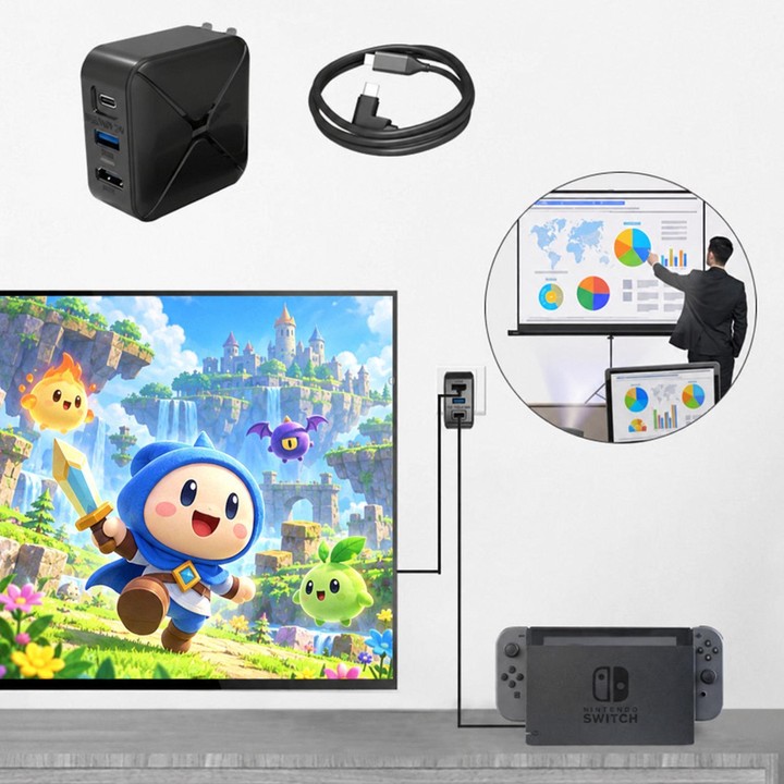 Multi-Function Projection And Charging AC Adapter Base Support Android/PC/Lite For Switch, Specifications:Black+UK Plug