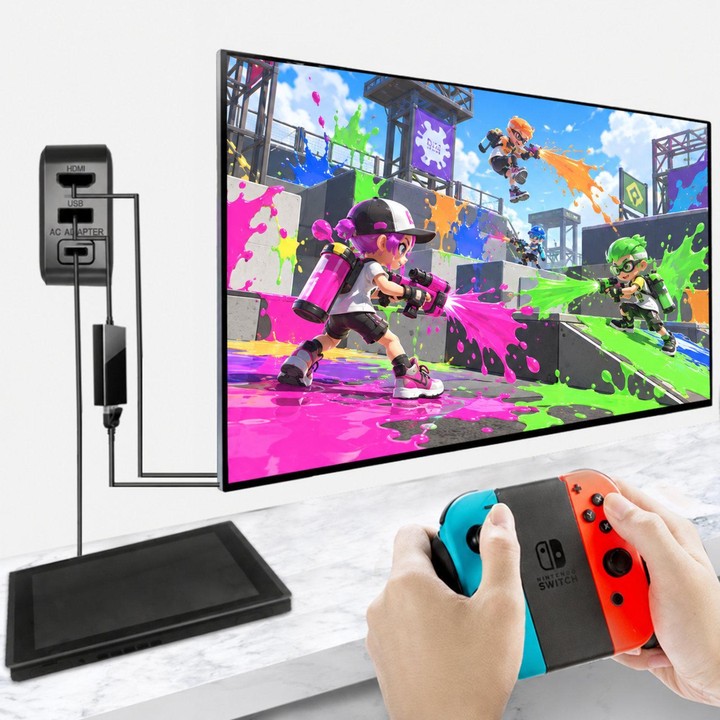 Multi-Function Projection And Charging AC Adapter Base Support Android/PC/Lite For Switch, Specifications:Black+UK Plug
