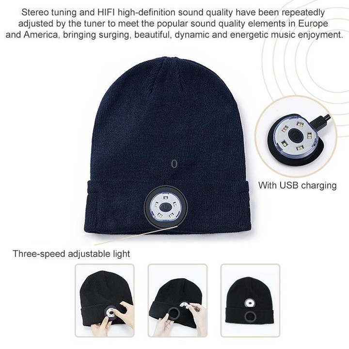 Outdoor Night Running Night Fishing LED Light Illumination Bluetooth 5.0 Knitted Hat (Grey)