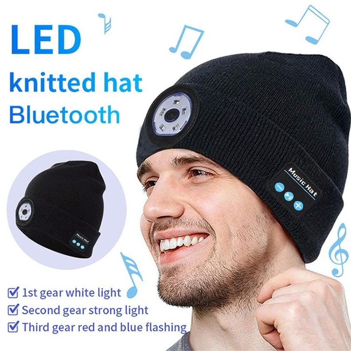Outdoor Night Running Night Fishing LED Light Illumination Bluetooth 5.0 Knitted Hat (Grey)