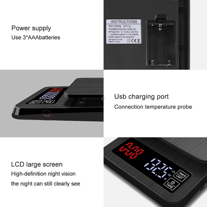 Household Hand-Pushed Coffee Scale USB-Powered Smart Kitchen Scale With Timing, Specification: 3kg/0.1g