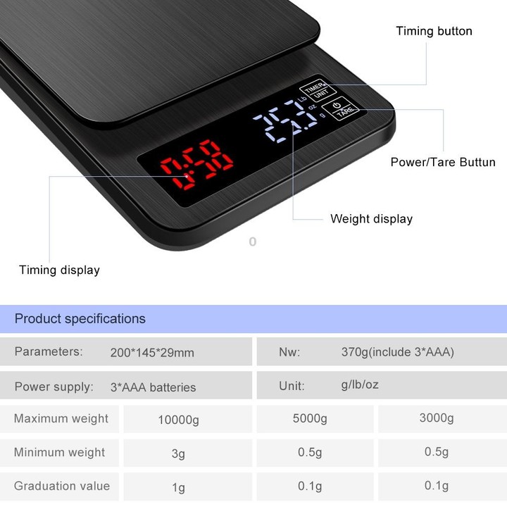 Household Hand-Pushed Coffee Scale USB-Powered Smart Kitchen Scale With Timing, Specification: 3kg/0.1g
