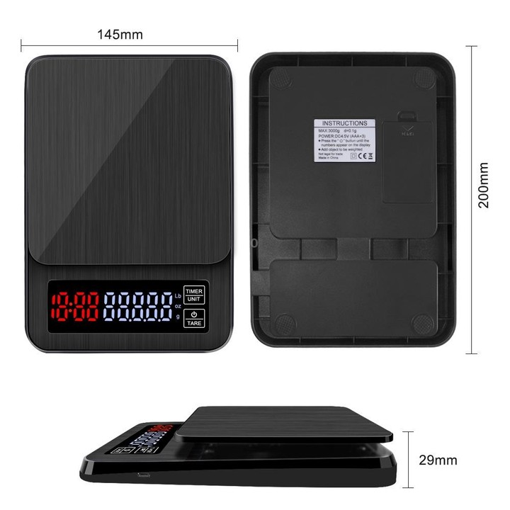Household Hand-Pushed Coffee Scale USB-Powered Smart Kitchen Scale With Timing, Specification: 5kg/0.1g