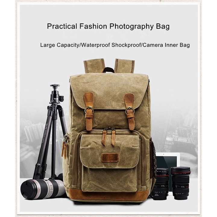 Batik Canvas Waterproof Photography Bag Outdoor Wear-resistant Large Camera Photo Backpack Men for Nikon / Canon / Sony / Fujifi