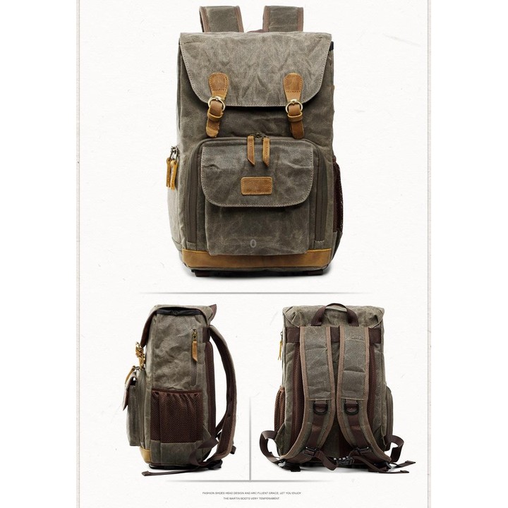 Batik Canvas Waterproof Photography Bag Outdoor Wear-resistant Large Camera Photo Backpack Men for Nikon / Canon / Sony / Fujifi