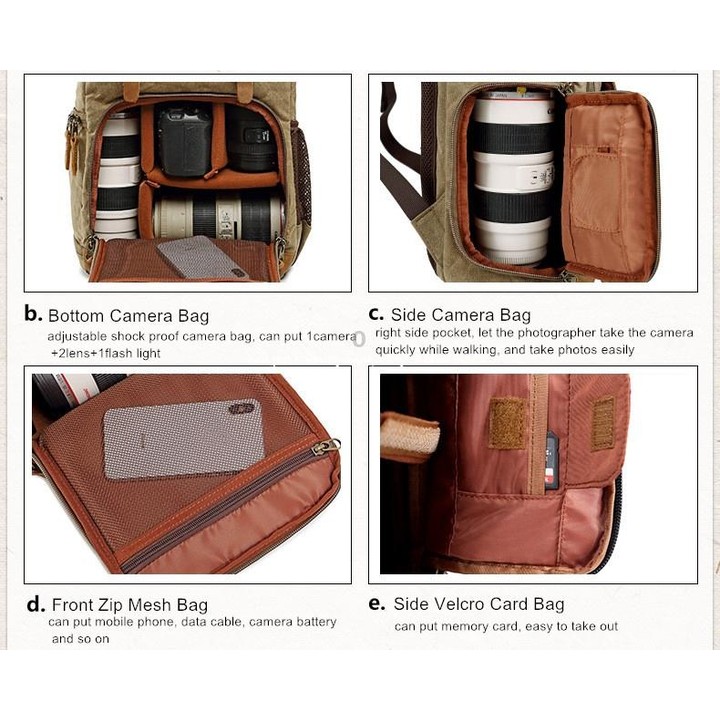 Batik Canvas Waterproof Photography Bag Outdoor Wear-resistant Large Camera Photo Backpack Men for Nikon / Canon / Sony / Fujifi