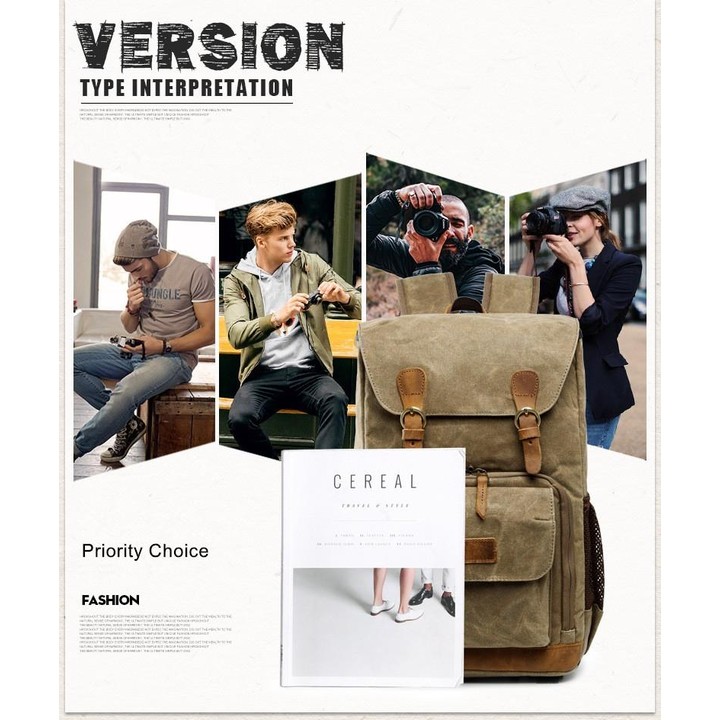 Batik Canvas Waterproof Photography Bag Outdoor Wear-resistant Large Camera Photo Backpack Men for Nikon / Canon / Sony / Fujifi