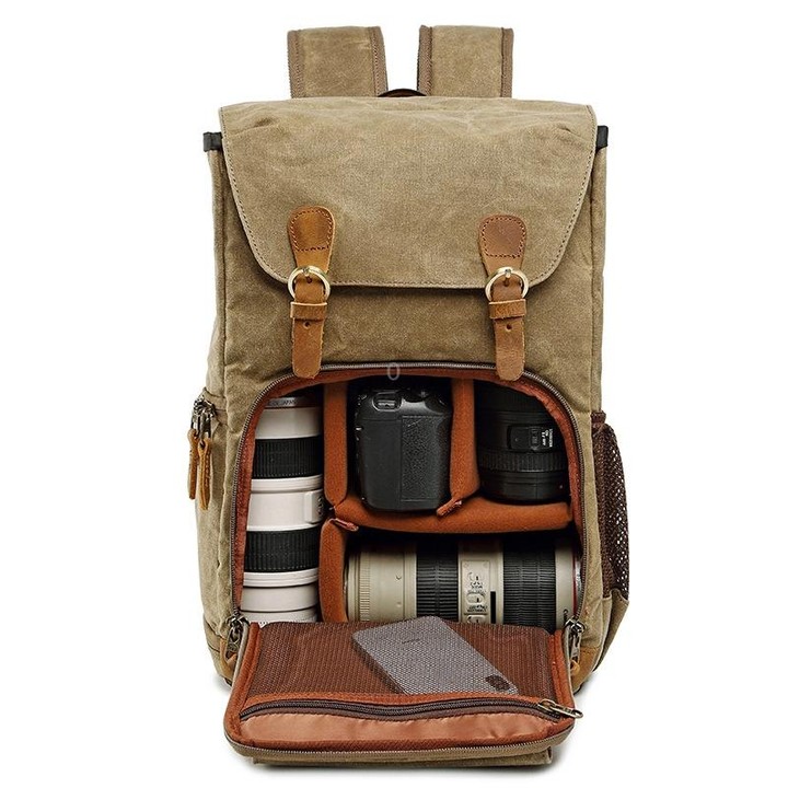Batik Canvas Waterproof Photography Bag Outdoor Wear-resistant Large Camera Photo Backpack Men for Nikon / Canon / Sony / Fujifi